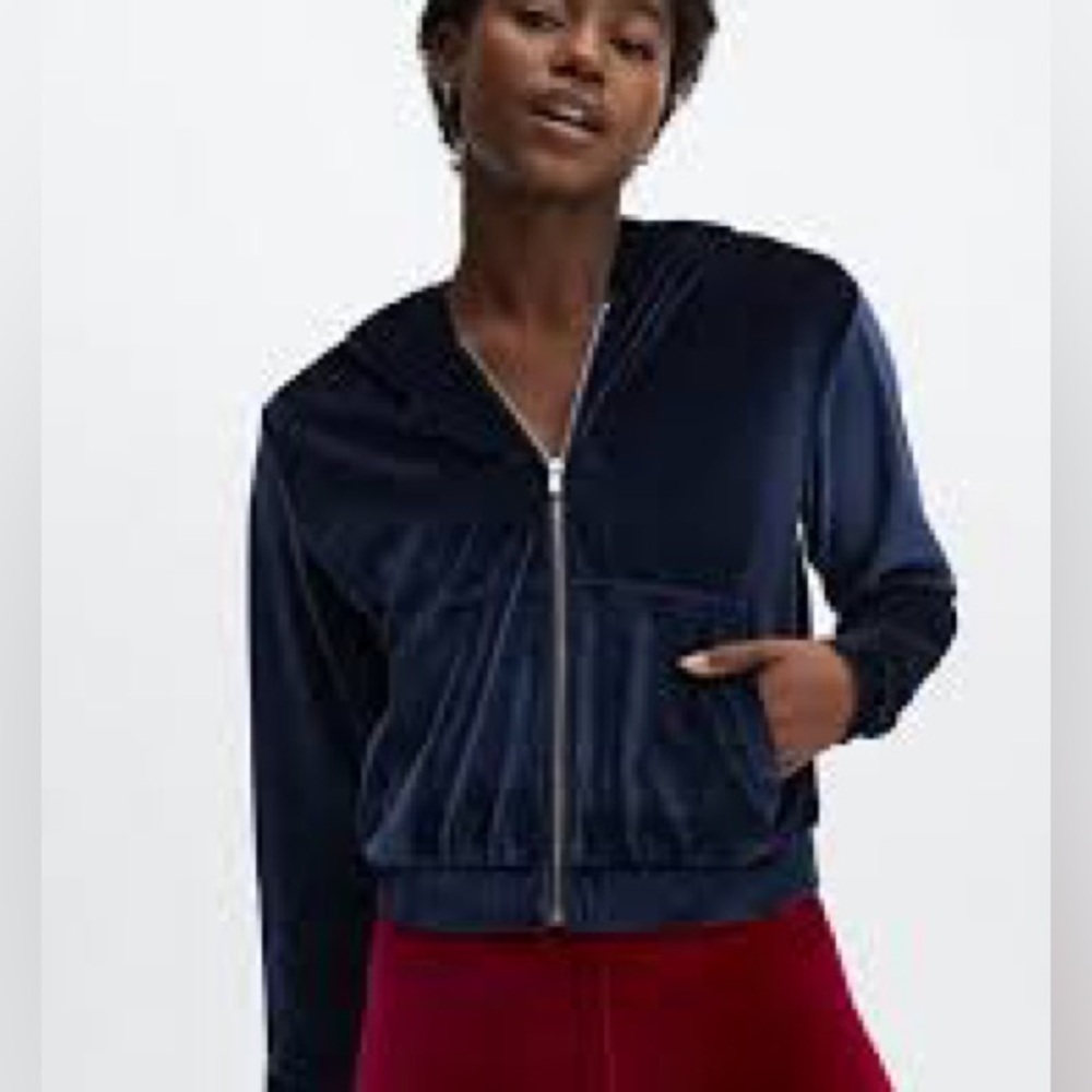 Fabletics Size XS Donna Navy Blue Velvet Zip Up Hoodie Jacket